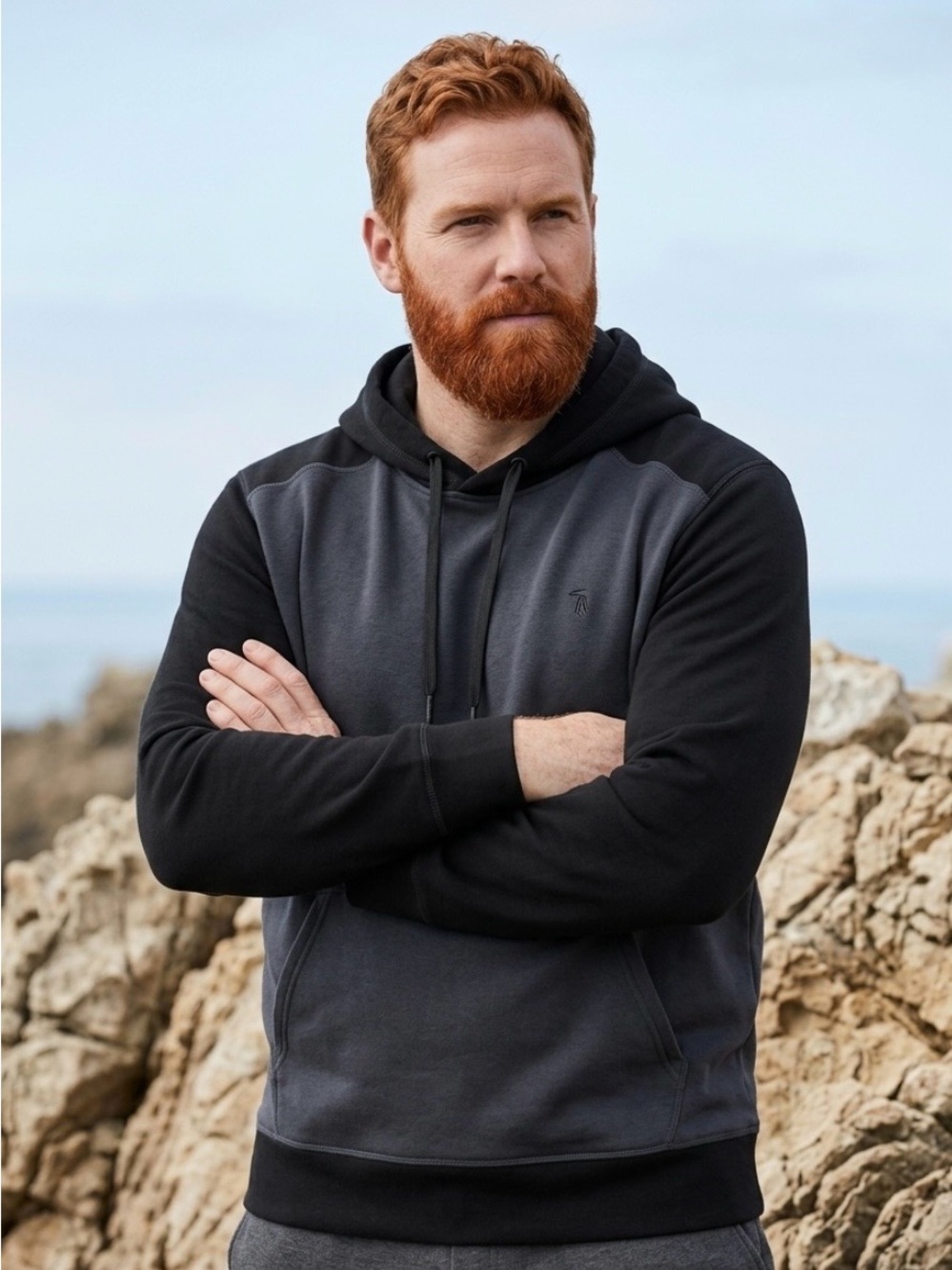 Men's Two-Tone Charcoal and Black Pullover Hoodie